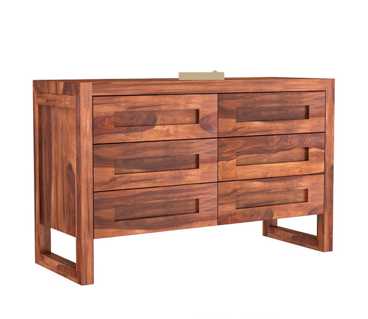 Solid Sheesham Wood 6-Drawer Chest of Drawers Sideboard Wilson Honey