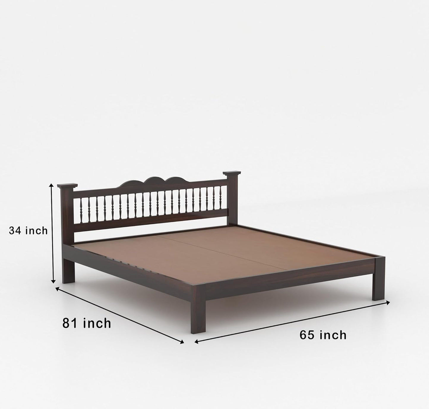 Solid Sheesham Wood Queen Double Bed Cot Without Storage
