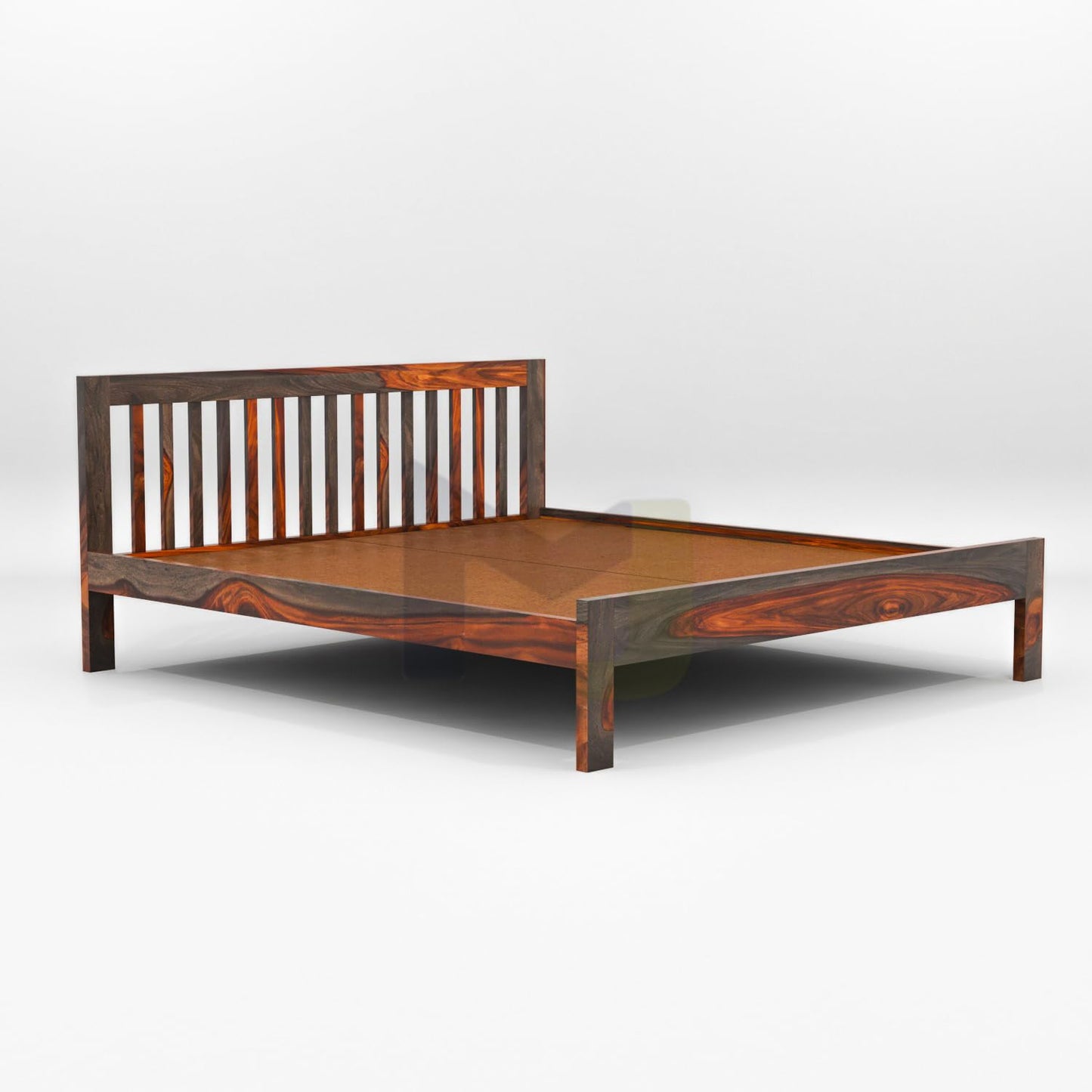 Solid Sheesham Wood King Size Double Bed Without Storage, Dual Tone Finish