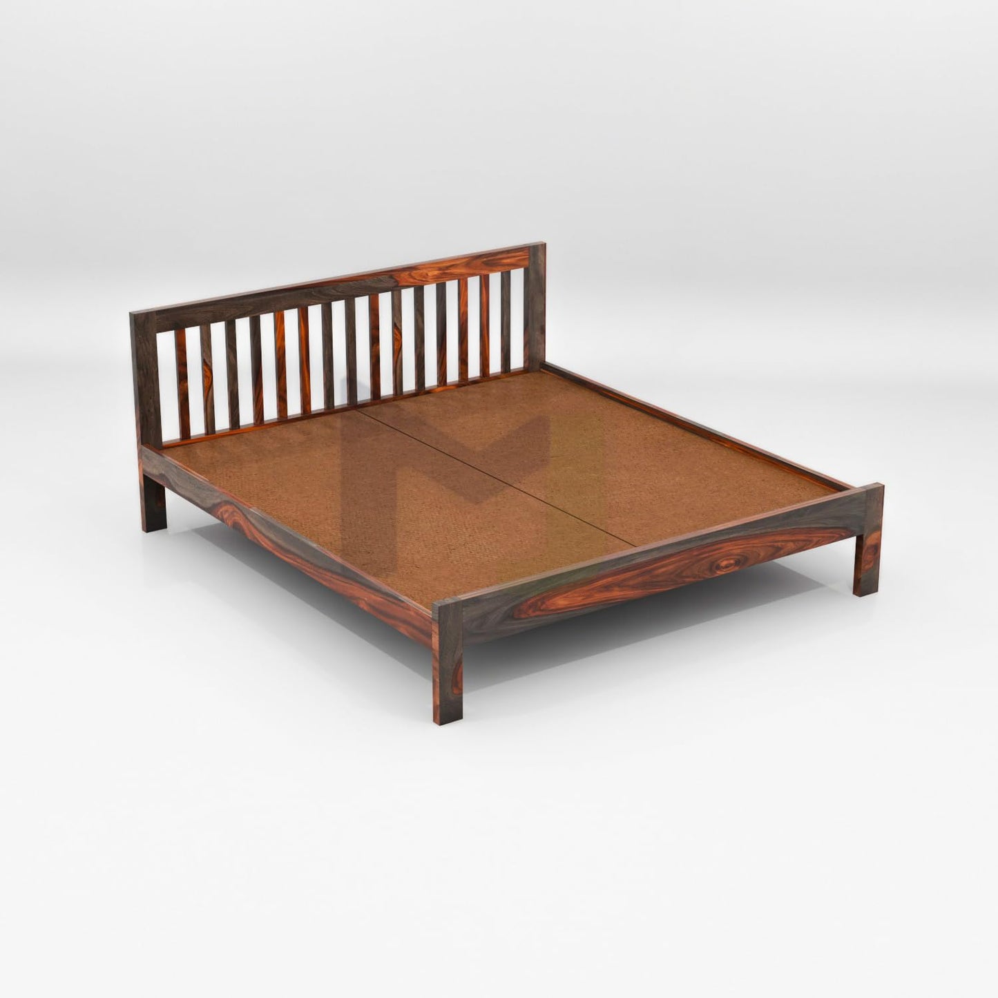 Solid Sheesham Wood King Size Double Bed Without Storage, Dual Tone Finish