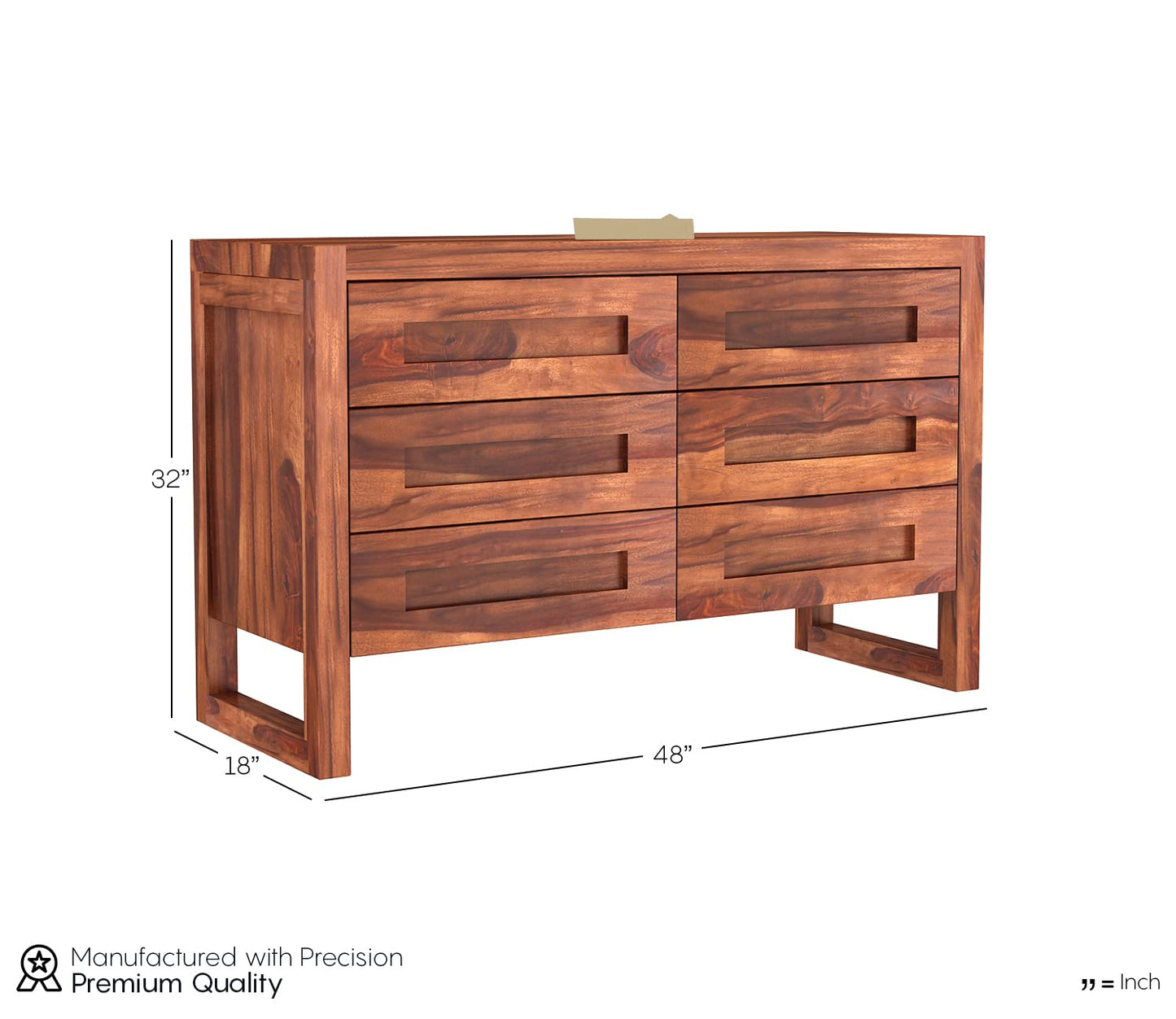 Solid Sheesham Wood 6-Drawer Chest of Drawers Sideboard Wilson Honey