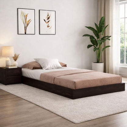Solid Sheesham Wood Low Height Single Bed Cot Minimalist, Walnut Finish