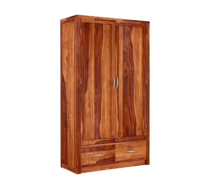 Solid Sheesham Wood 2-Door Wardrobe with Drawers & 4 Shelves
