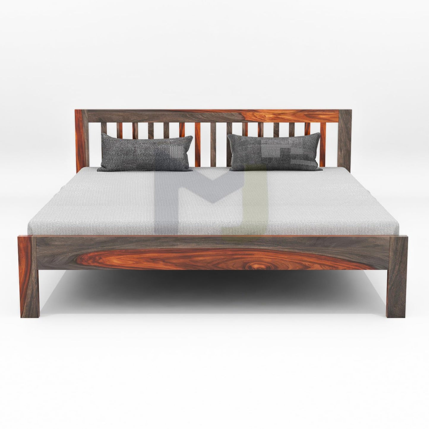 Solid Sheesham Wood King Size Double Bed Without Storage, Dual Tone Finish