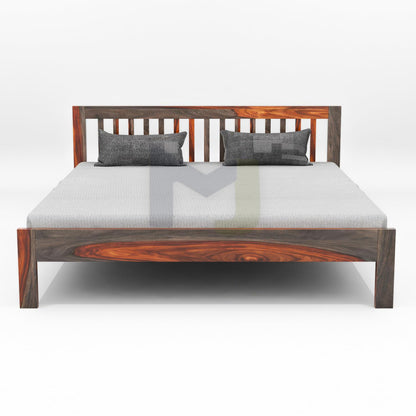 Solid Sheesham Wood King Size Double Bed Without Storage, Dual Tone Finish