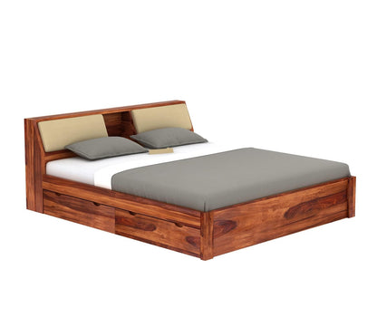 Solid Sheesham Wood King Bed with 4 Drawers & Headboard Storage