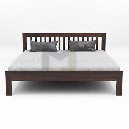 Solid Sheesham Wood King Size Double Bed Without Storage, Walnut