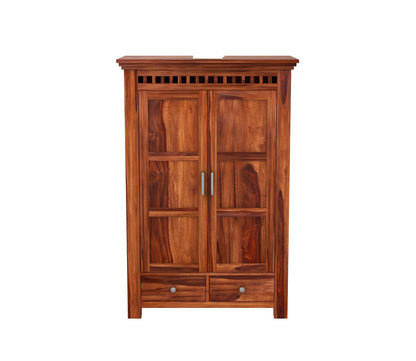 Solid Sheesham Wood 2-Door Wardrobe with Drawers & Shelves, Design 10