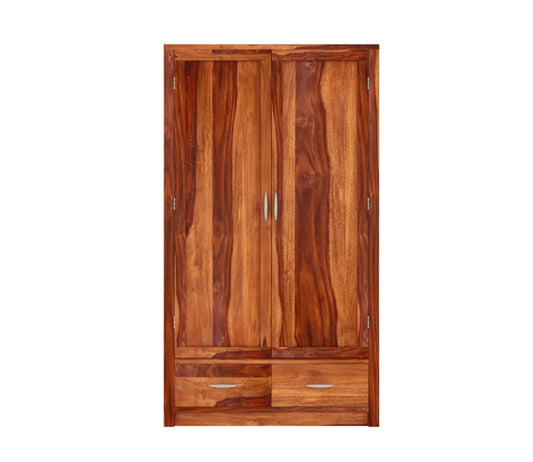 Solid Sheesham Wood 2-Door Wardrobe with Drawers & 4 Shelves