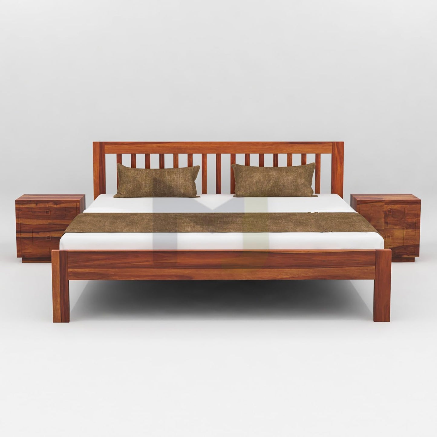 Solid Sheesham Wood Low Height Platform King Bed Without Storage