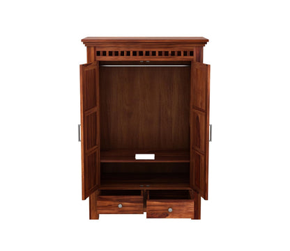 Solid Sheesham Wood 2-Door Wardrobe with Drawers & Shelves, Design 10