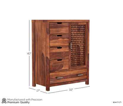Solid Sheesham Wood 5-Drawer Chest of Drawers Sideboard