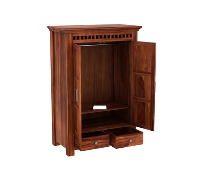 Solid Sheesham Wood 2-Door Wardrobe with Drawers & Shelves, Design 10