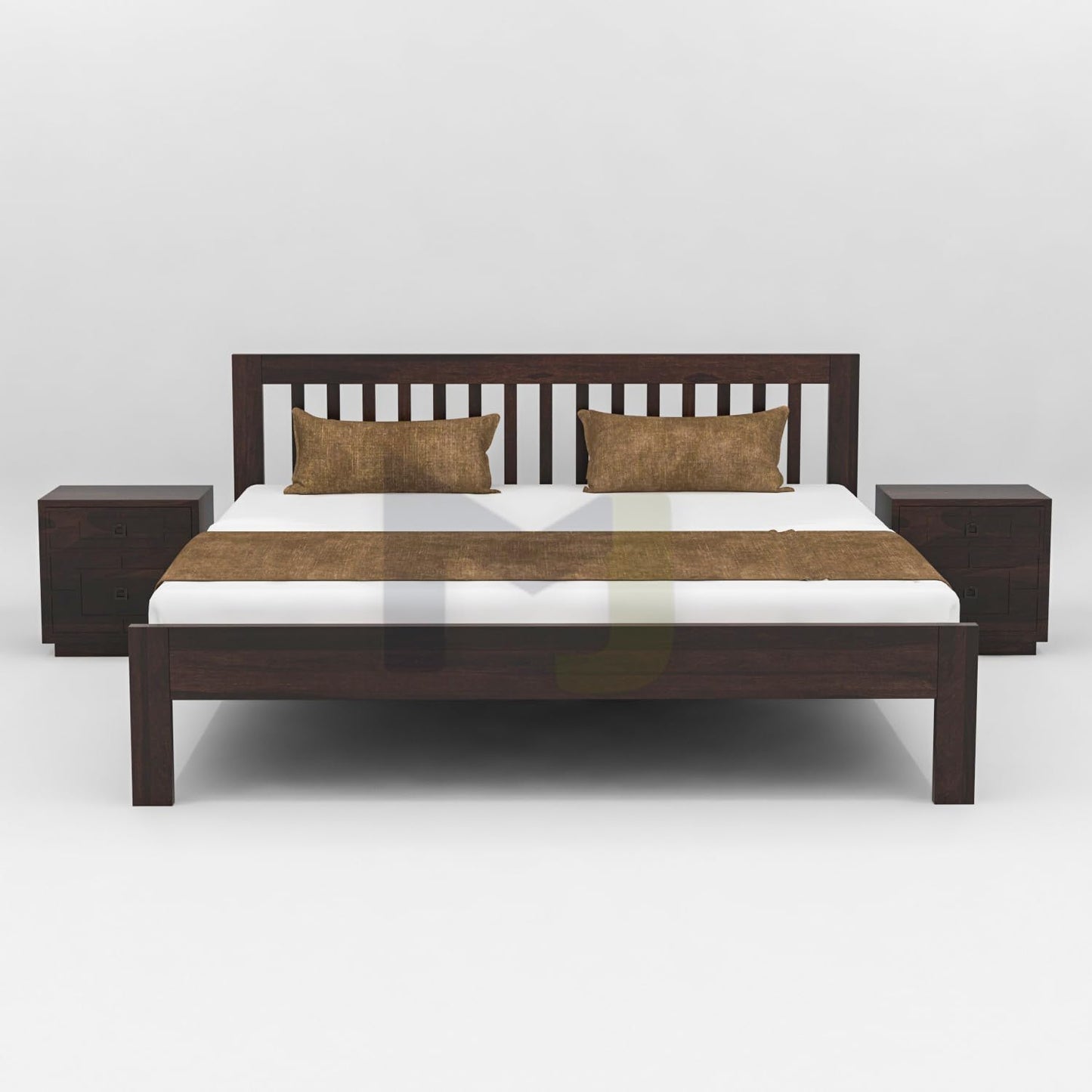 Solid Sheesham Wood King Size Double Bed Without Storage, Walnut