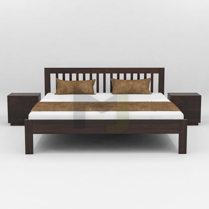 Solid Sheesham Wood King Size Double Bed Without Storage, Walnut