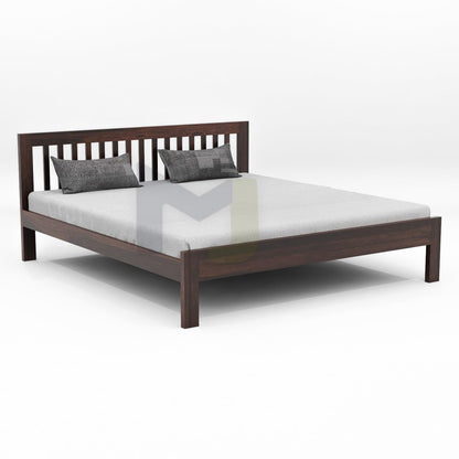 Solid Sheesham Wood King Size Double Bed Without Storage, Walnut