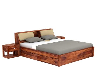 Solid Sheesham Wood King Bed with 4 Drawers & Headboard Storage