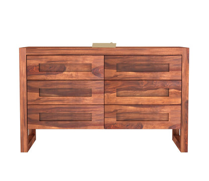 Solid Sheesham Wood 6-Drawer Chest of Drawers Sideboard Wilson Honey