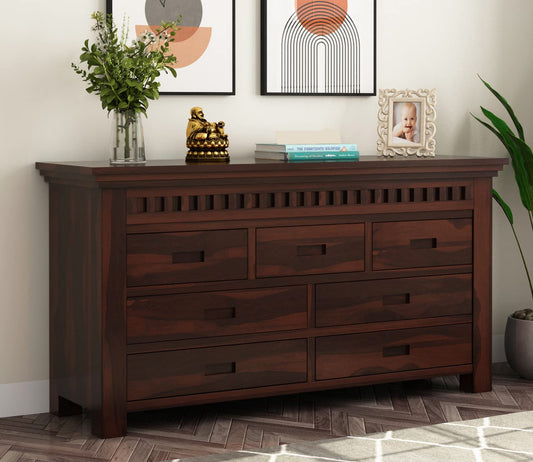 Solid Sheesham Wood 7-Drawer Chest of Drawers | Walnut Finish
