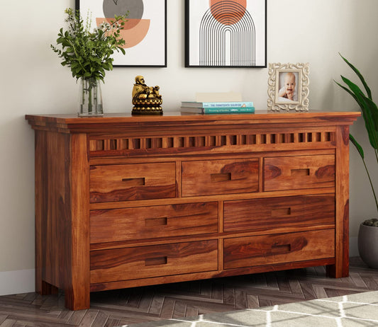 Solid Sheesham Wood Chest of Drawers / Dresser Cabinet with 7 Drawers