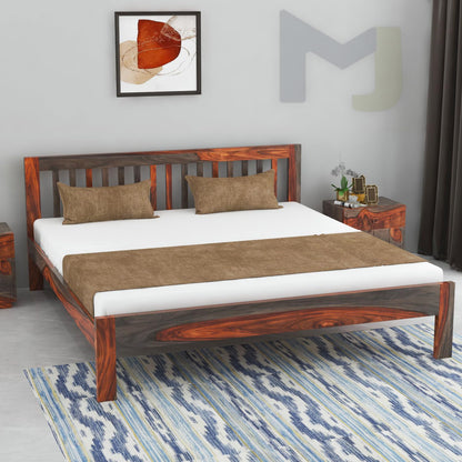 Solid Sheesham Wood King Size Double Bed Without Storage, Dual Tone Finish
