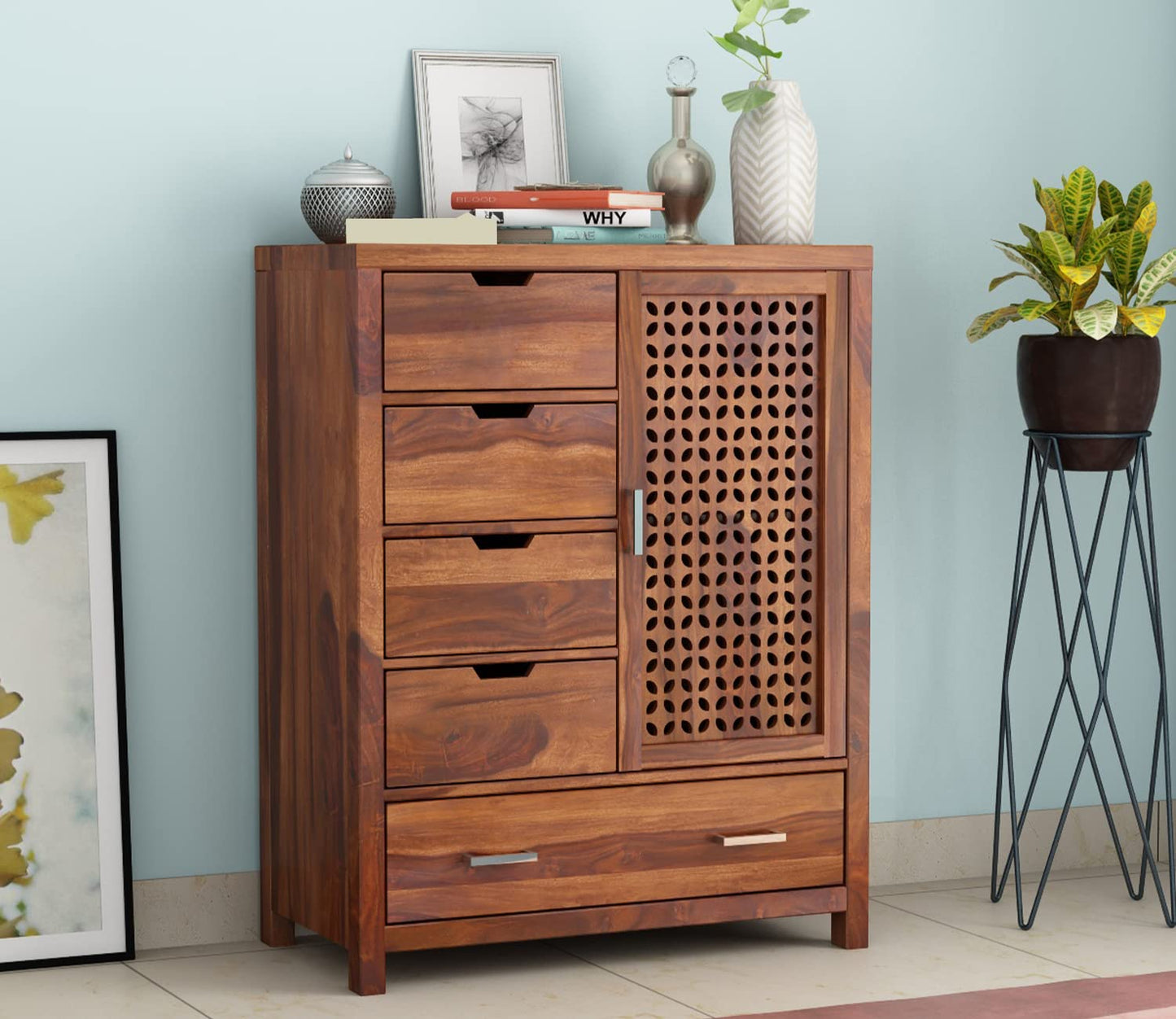 Solid Sheesham Wood 5-Drawer Chest of Drawers Sideboard