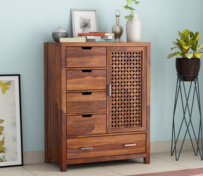 Solid Sheesham Wood 5-Drawer Chest of Drawers Sideboard