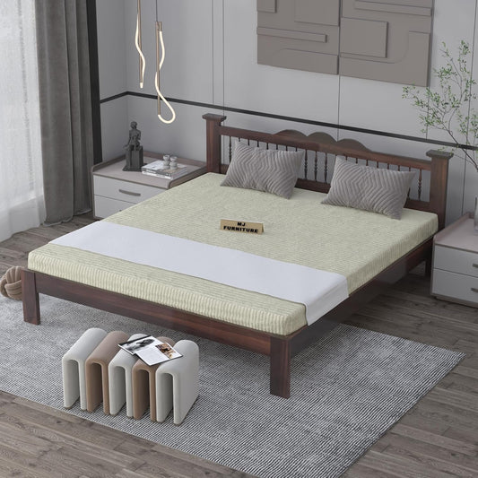 Solid Sheesham Wood Queen Double Bed Cot Without Storage